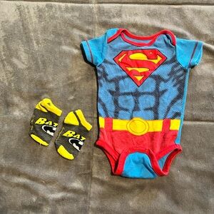 Superman Baby Onesie - Blue and Red plus Batman socks